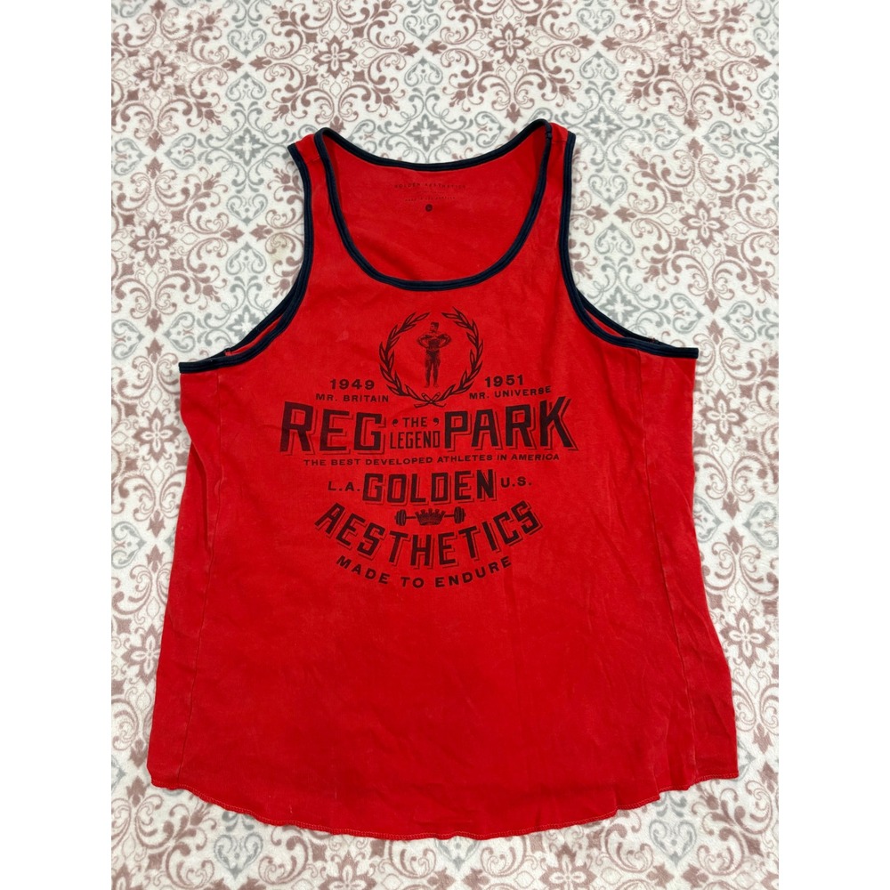 Golden Aesthetics Reg Park Bodybuilding Tank Top Red Mens XL Mr Universe Gym